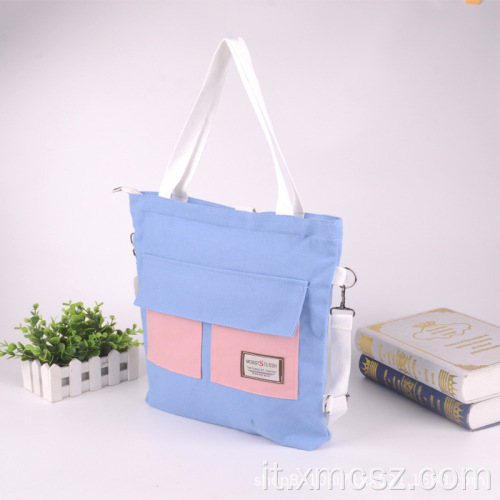 Borsa tote incrocio lettere blu con tasca